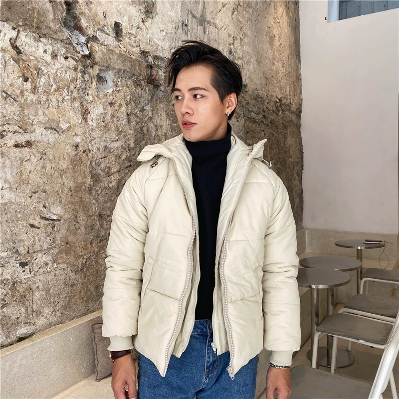 rpv mùa đông phiên bản Hàn Quốc của quần áo cotton dày màu đơn giản thời trang hoang dã ấm áp có mũ trùm đầu giả áo khoác cotton hai mảnh nam - Bông