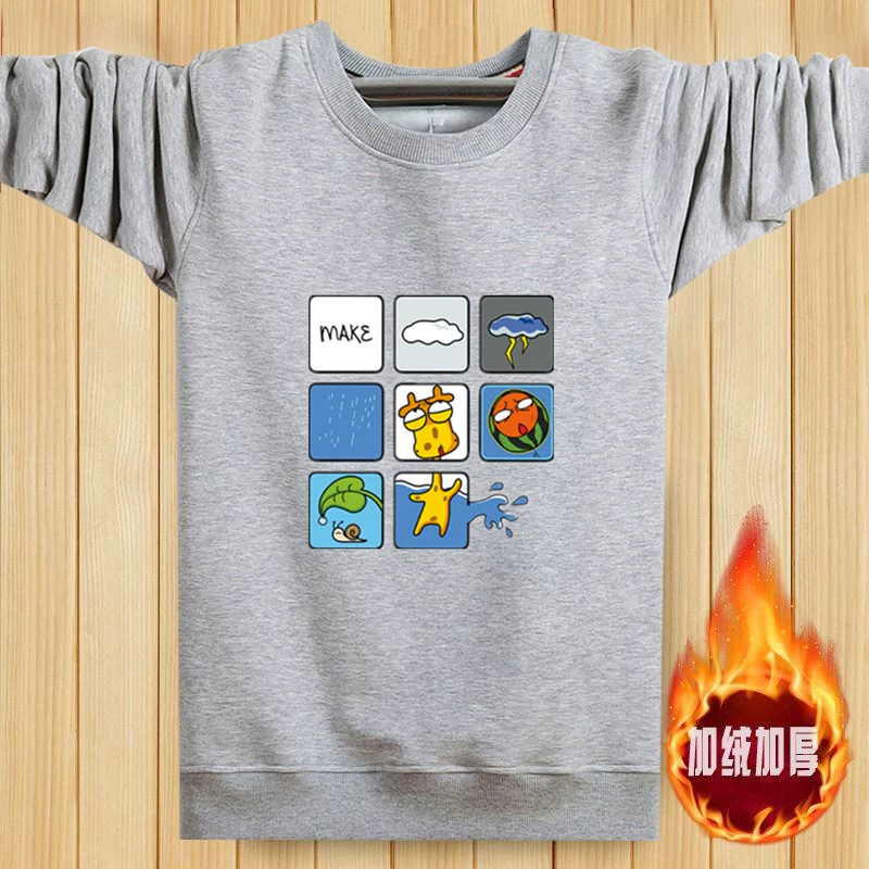 Mùa thu và mùa đông nam cộng với áo len trùm đầu nhung dày cộng với phân bón XL cổ tròn lông cừu ấm áp áo thun cotton dài tay