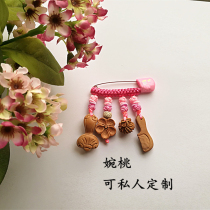 Baby pregnant women newborn babies young children pink safety brooch pressed peach wood real dog tooth sterling silver pendant