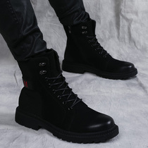 Mens Martin Boots Mens British Wind Autumn High Gang Plus Leather Boots Mens Shoes Mid-help Boats Men