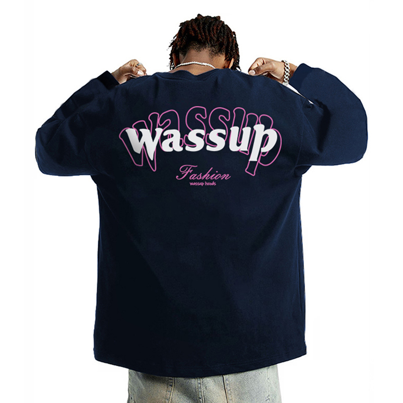 Wassup American-Style Heavyweight Long-Sleeve T-Shirt for Men and Women, New Spring and Autumn Trendy Brand Versatile Trendy Base Layer Crew Neck Top