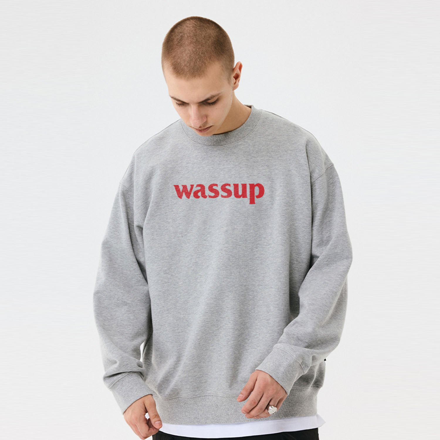 WASSUP HEODS Basic grey round collar necropolis for men's autumn and winter plus velvet clothes without hat long sleeves heavy American-Taobao