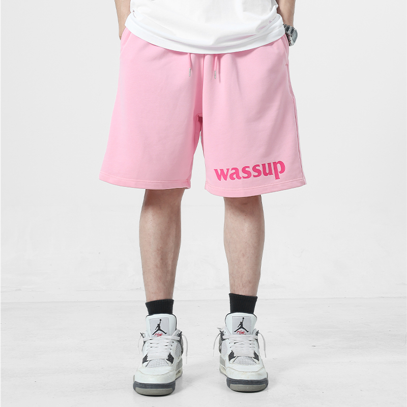 Wassup Pink Casual Shorts for Men and Women, Loose Fit for Sports, Summer High Street Couple Letter Print Trendy Brand Five-Point Shorts Wassup Pink Casual Shorts for Men and Women, Loose Fit for Sports, Summer High Street Couple Letter Print Trendy Brand Five-Point Shorts