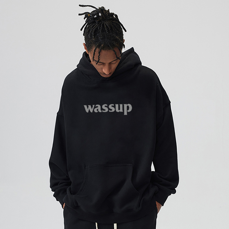 Wassup Chinese Trendy Brand ins Spring and Autumn Heavyweight High Street Letter Sweatshirt for Men and Women Couple Hoodie Casual Top