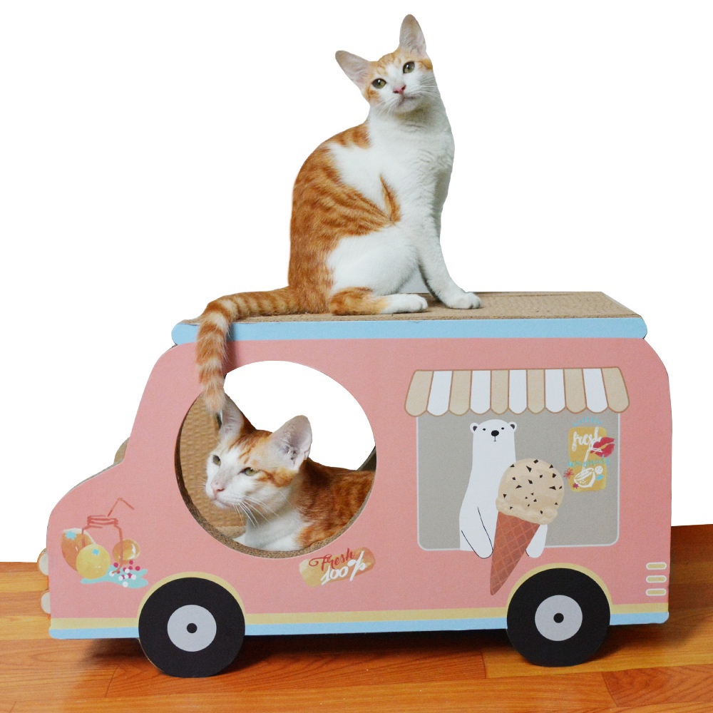 MADAMA CAT Teenage Pink cute with kitty Cat Toy Cat Grabbing Plate Ice Cream Dining Car Grinding Claw Ice Cream house