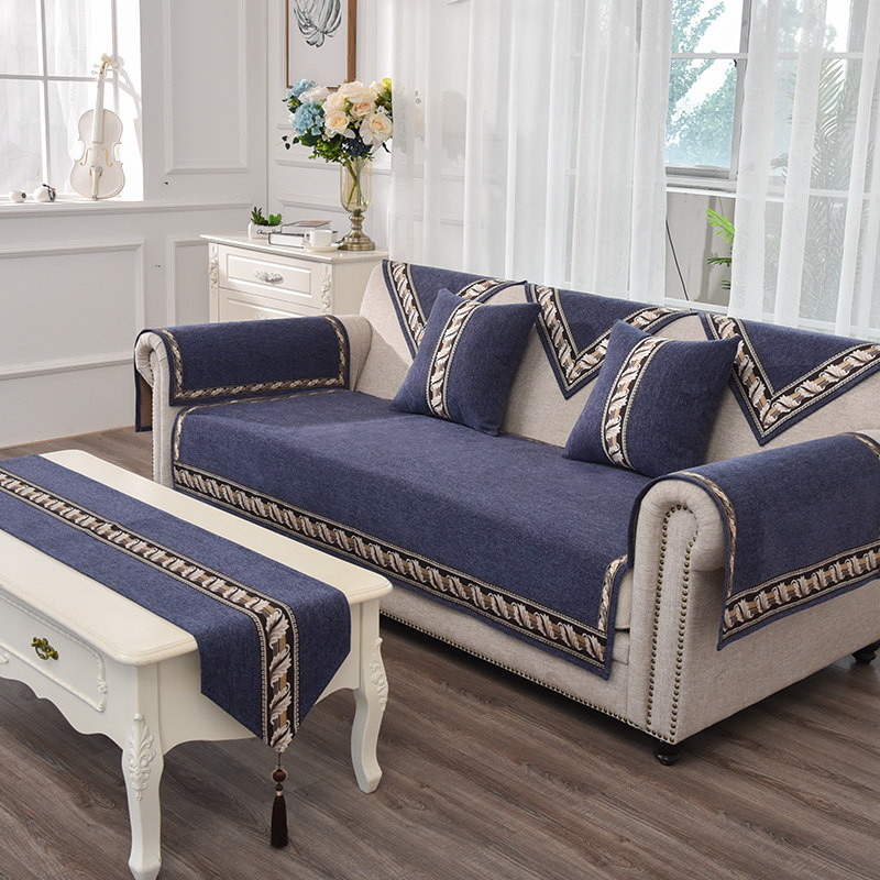 Cotton and linen non-slip sofa cushion modern simple luxury fabric sofa scarf armrest custom