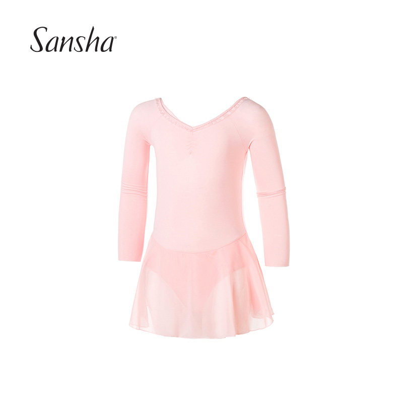 Sansha France Three-sand children long sleeve dress with snow-spun lace ballet dancer practice with a seat performance suit