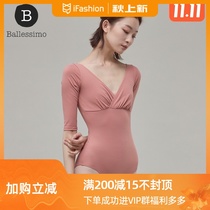 Korean ballessimo elegant chest pleats Half sleeve ballet jumpsuit insert chest pad