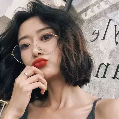 Irregular polygon gold wire glasses frame female net red large frame makeup eye frame frame female myopia has a degree