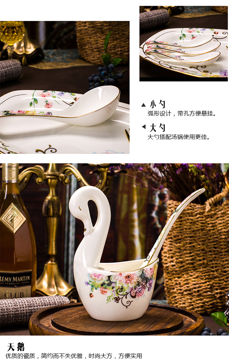 Bộ phận Jingdezhen bộ đồ ăn xương Trung Quốc DIY bộ đĩa vàng đặt bộ đồ ăn cao cấp châu Âu kết hợp miễn phí hộ gia đình - Đồ ăn tối đĩa sứ trắng