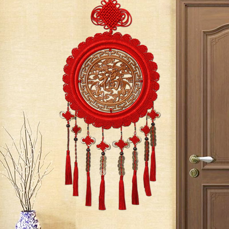 Peach wood Chinese knot pendant living room large Fu zi new Chinese hanging decoration bedroom door decoration Zhao Cai Ping An new model