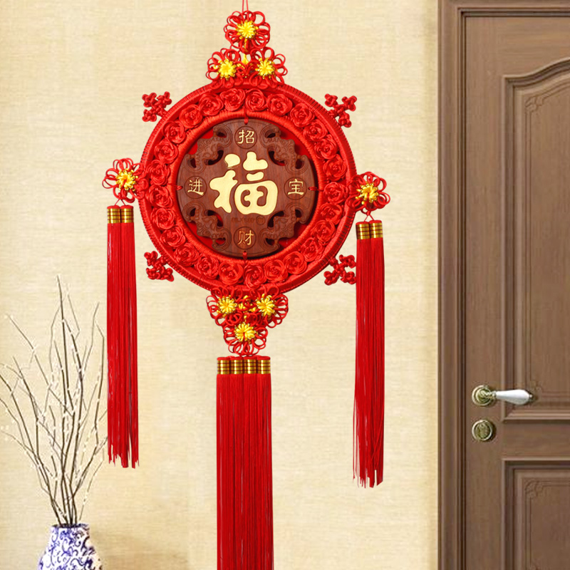 Mahogany Chinese knot pendant Fu character living room large hanging decoration hand-woven Chinese New Year decoration high-end New Year auspicious