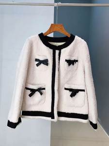 Nalanxun 23 years black and white contrasting color bow short section xiaoxiang 26% sheep wool camel hair jacket 1101zyndb