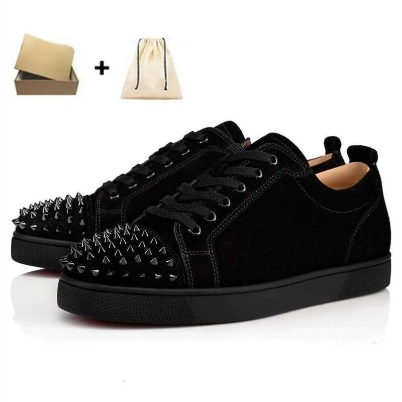 Genuine Leather Acl Red-Soled Shoes, Men's Low-Top Studded Shoes, Couple's Trendy Sneakers, Casual Women's Shoes with Toe Studs and Rhinestones