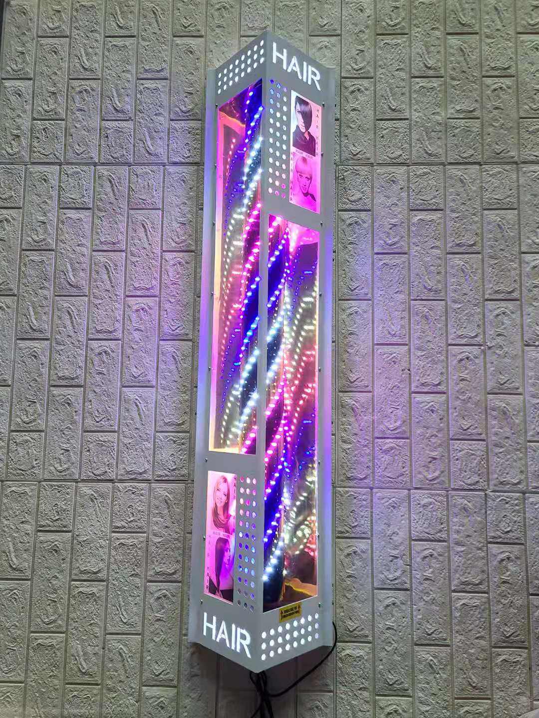 Hair turn light triangle new hanging outdoor waterproof hair salon light box led hanging wall rotating barber shop logo light
