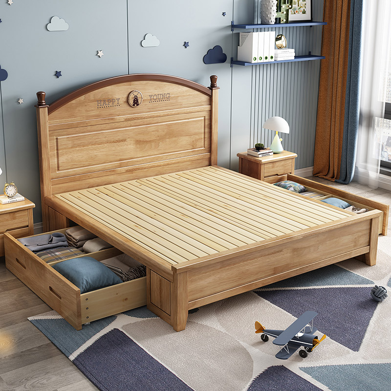Solid wood single drawer bed 1 2 m children boy bed one meter two 1 35m storage 1 5 juvenile folk bed