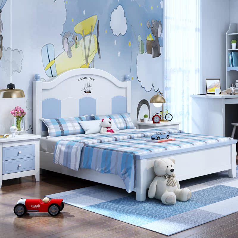 Solid wood bed children American boy and girl princess single 1 35m 1 2m teenager bedroom suite 1 5 storage