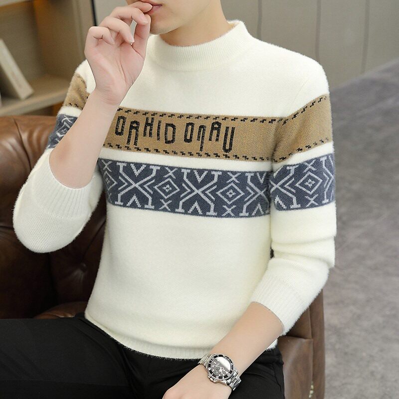 Mink Velvet Sweater for Men, New Autumn and Winter Style, Youth Student Cashmere Sweater, Base Layer, Fleece-Lined, Thickened, Thermal Underwear