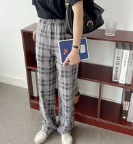 HALO BBING homemade summer new lattice pants straight wide legs thin casual mop pants show thin women