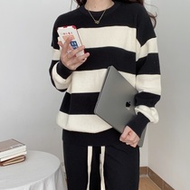 HALO BBING homemade Korean pullover striped sweater loose wear lazy wind Joker shirt sweater