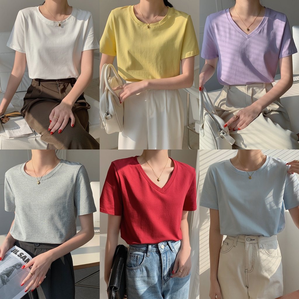 HALO BBING HOMEMADE PURE COLOR POSITIVE SHOULDER SHORT SLEEVE T-SHIRT WOMAN 2022 Summer base with a slim 100 lap top