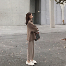 (Spot) 2021 new spring two-piece set of age-reducing wear large size womens thin suit Western-style sweater