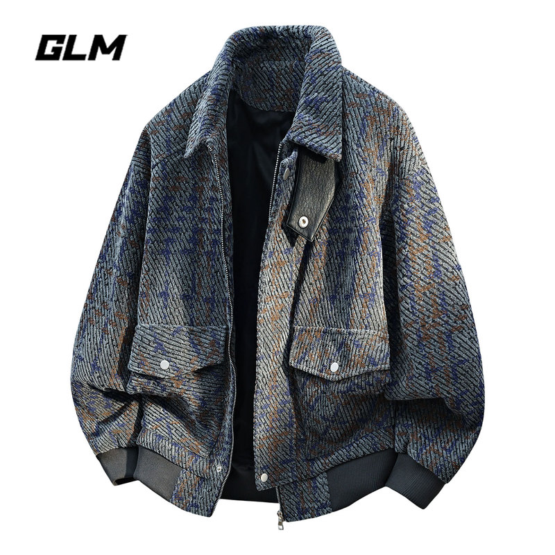 Glm Official Authentic Lapel Woolen Jacket Men's Autumn Trendy Brand Loose Plaid Cleanfit Functional Jacket Glm Official Authentic Lapel Woolen Jacket Men's Autumn Trendy Brand Loose Plaid Cleanfit Functional Jacket