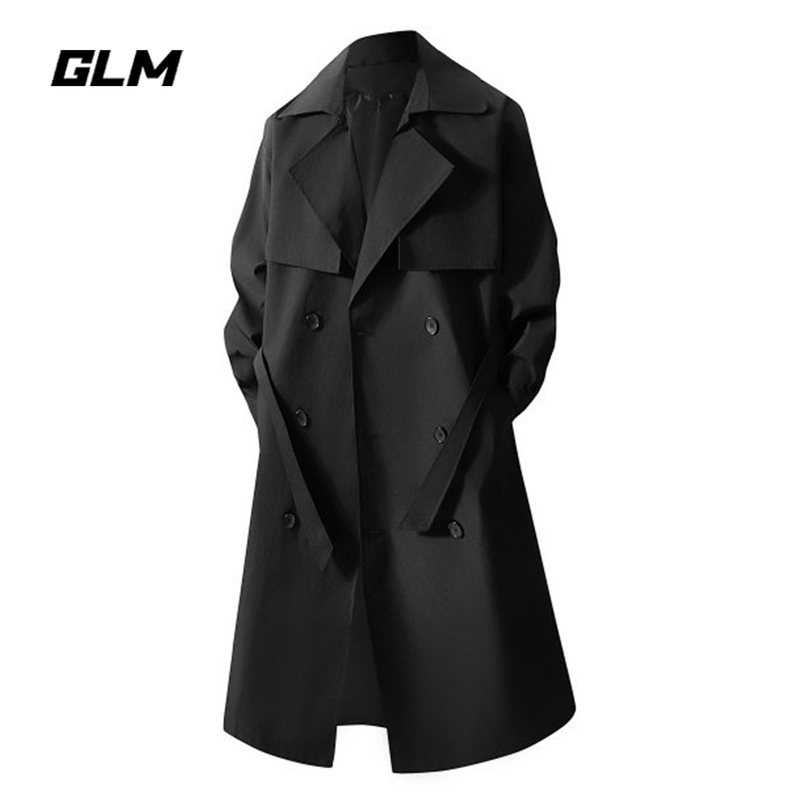 Glm Official Authentic Korean Style Black Mid-Length Trench Coat for Men, Spring High-End Over-The-Knee Black Coat Glm Official Authentic Korean Style Black Mid-Length Trench Coat for Men, Spring High-End Over-The-Knee Black Coat