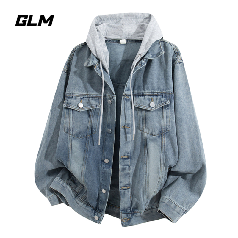Glm Official Authentic Hooded Faux Two-Piece Denim Jacket for Men, New Autumn Casual Workwear, Stylish and Versatile Jacket