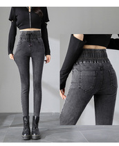 Elastic Waist Lacing High Waist Elastic Jeans Woman 2022 New spring no magnetic small foot big size pencil pants