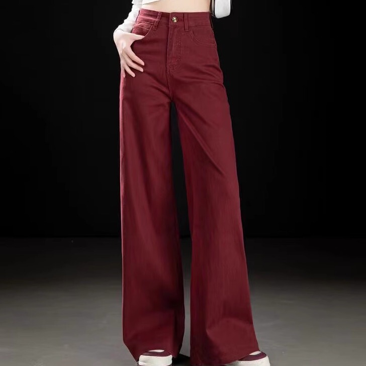 Autumn New Brick Red Vintage Jeans for Women, Slimming, Loose, High-Waisted, Wide-Leg, Stretchy, Straight-Leg, Floor-Length Pants Autumn New Brick Red Vintage Jeans for Women, Slimming, Loose, High-Waisted, Wide-Leg, Stretchy, Straight-Leg, Floor-Length Pants