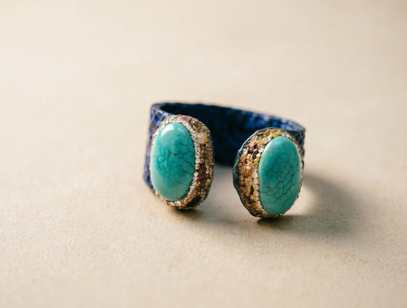 Magnesite Optimized Turquoise Leather Bracelet Snake Skin Bracelet Magnesite Optimized Turquoise Leather Bracelet Snake Skin Bracelet