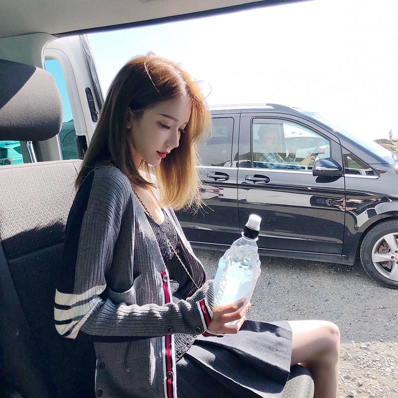 sandro asw small fragrant wind knitted cardigan jacket women's 2022 spring new Korean version slim striped long-sleeved sweater