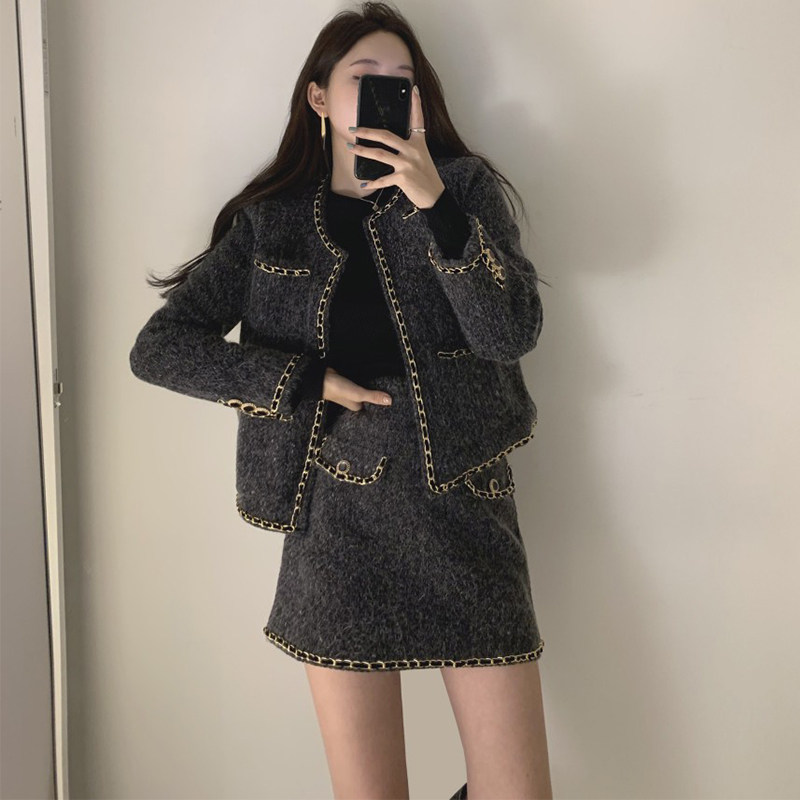sandro asw small fragrant wind tweed suit women's 2022 autumn and winter new temperament slim Korean version two-piece suit