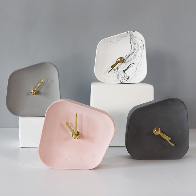Nordic creative ins clock cement table clock solar movement mute clock decoration bedroom study home decoration