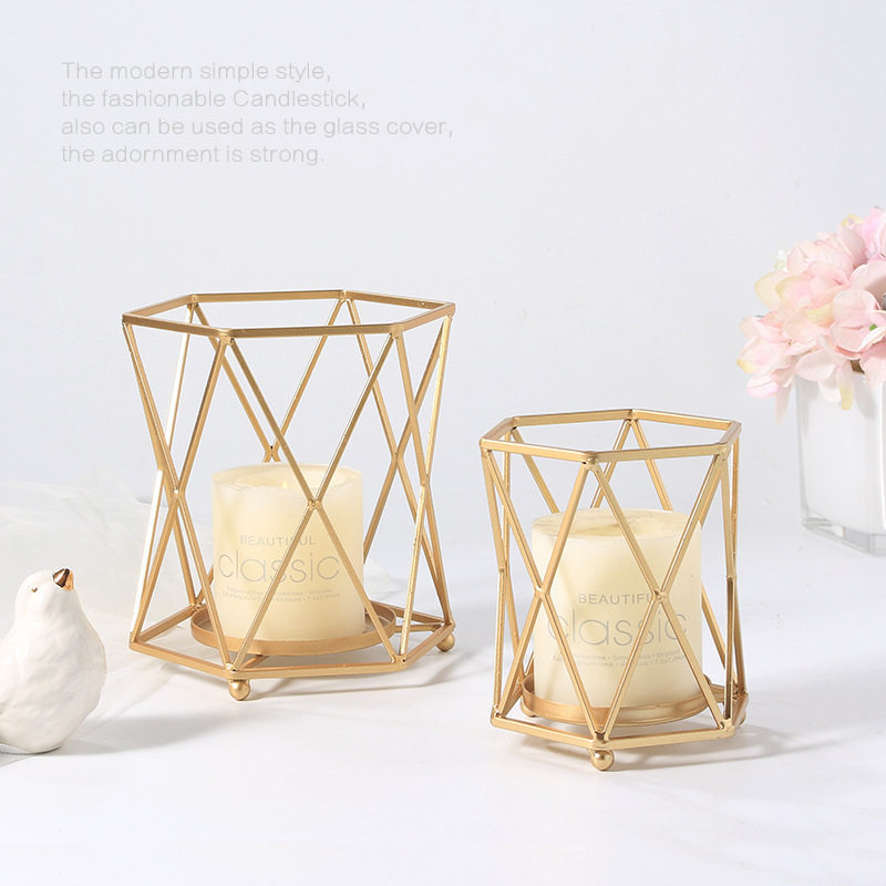 Nordic minimalist golden geometric wrought iron candlestick candle lamp home model room shop dining table