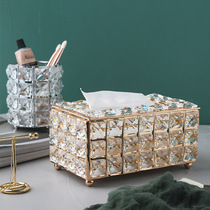 European gold-plated crystal tissue box Simple household living room coffee table paper box Desktop storage box Creative car