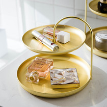 Nordic style double jewelry shelf Entrance key Lipstick cosmetics storage dresser Desktop gold tray