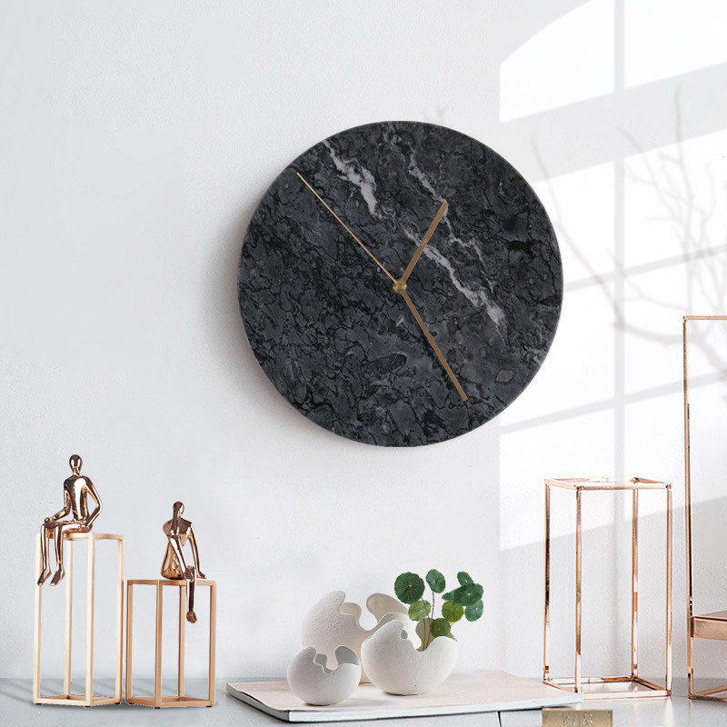 Nordic ins art wall clock mute atmosphere fashion creative personality living room bedroom clock marble clock
