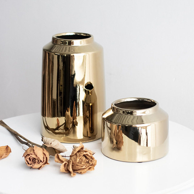 ins Nordic vase flower arrangement brass gold ceramic vase decoration model room decoration soft decoration decoration