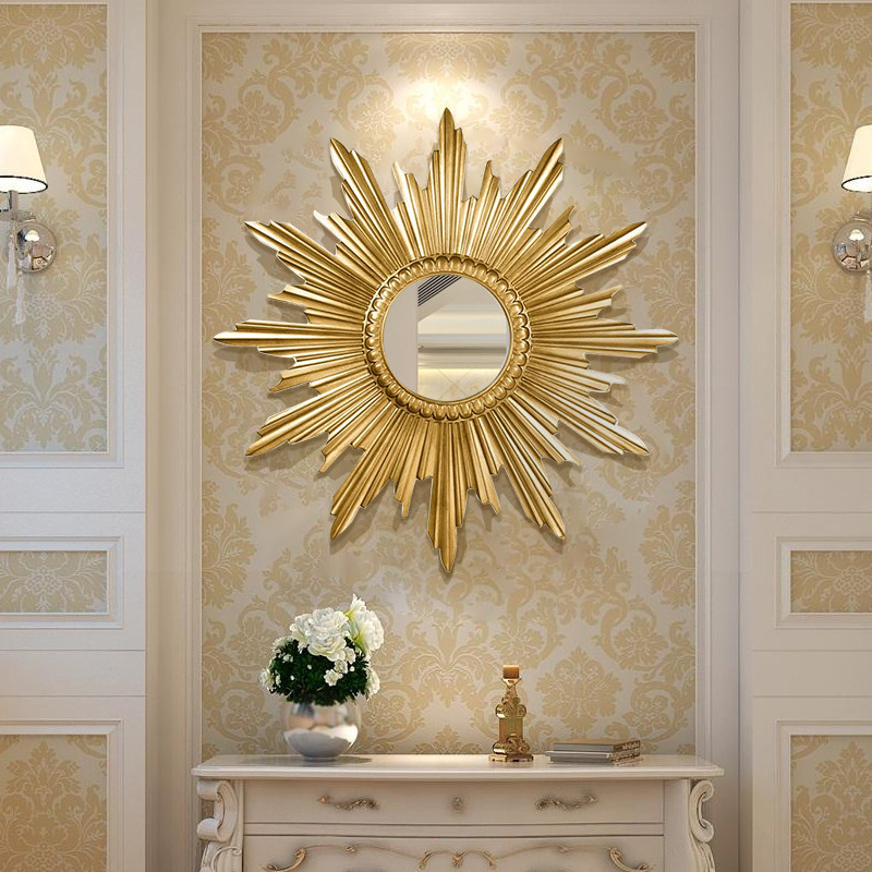 European retro sun porch decorative wall mirror living room dining room golden mirror American porch decorative mirror wall mirror