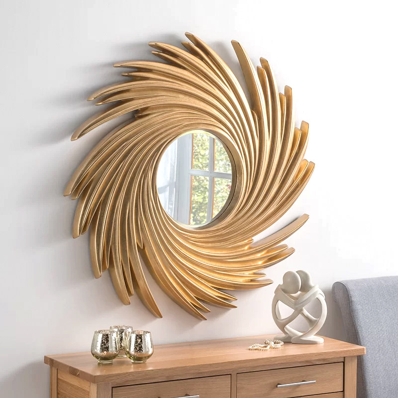 European-style golden special-shaped gold leaf fireplace porch decoration living room background wall hanging mirror simple modern neo-classical
