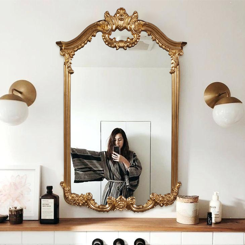 Eurostyle Sculpture Flower Retro Cosmetic Mirror Bedroom with Cosmetic Mirror Living Room Background Genguan Classical Decorative Mirror Wall-mounted