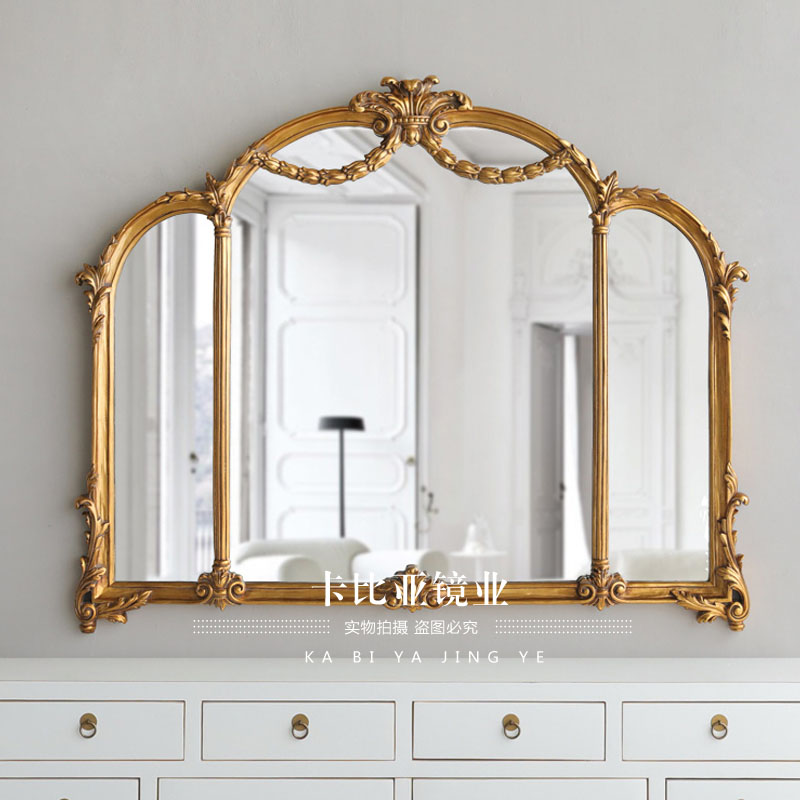 European-style retro home bathroom sticker wall hanging carved makeup dressing mirror living room art background wall decoration mirror