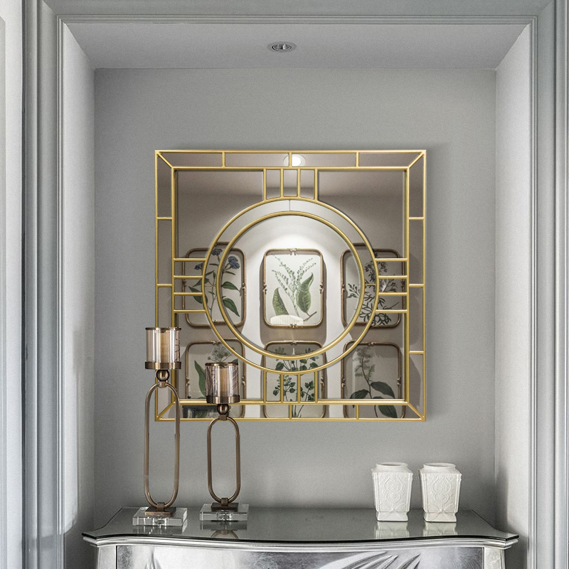 Modern Chinese corridor porch art mirror ins decorative mirror light luxury background wall hanging mirror square wall decoration mirror