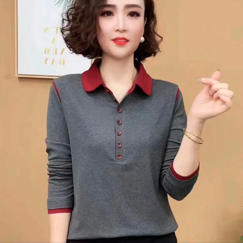 2026 Autumn Pure Cotton Long-Sleeved T-Shirt for Women, Stylish, Age-Reducing, Fashionable, Slimming, Versatile, Women's Collared Base Shirt Top 2026 Autumn Pure Cotton Long-Sleeved T-Shirt for Women, Stylish, Age-Reducing, Fashionable, Slimming, Versatile, Women's Collared Base Shirt Top
