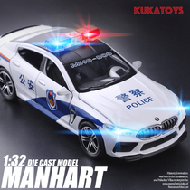 Simulation alloy BMW M8 police car childrens toy car model sound and light return 6 open the door boy gift decoration