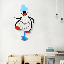 Penguin boy childrens wall clock living room room clock personality cute cartoon clock home bedroom warm hanging watch