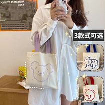 Cute homemade littlemoon bear hand-held cloth minimalist lines canvas bag mini bag