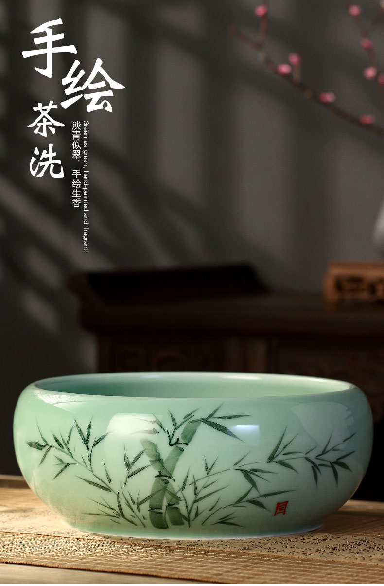Morning high coarse pottery tea wash to wash cup extra large Japanese zen washed wash bowl with water, after the ceramic tea set with parts writing brush washer